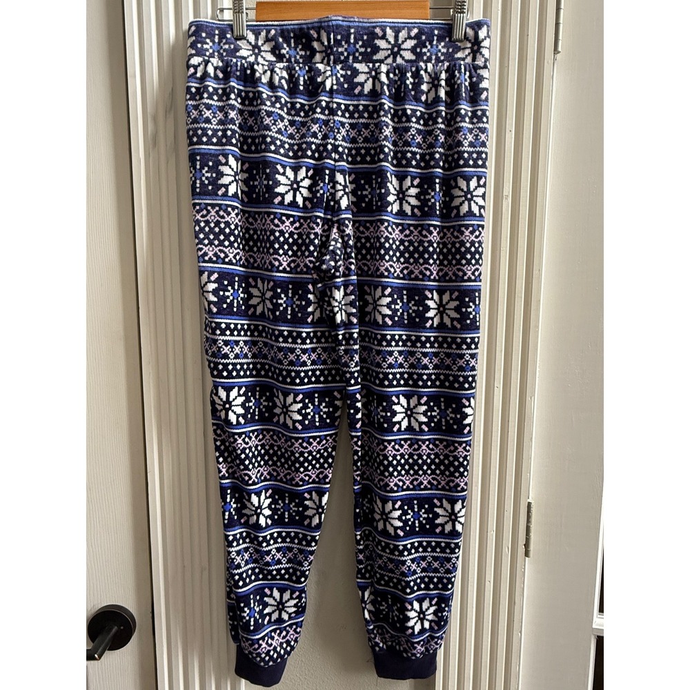 Nautica Womens Pajama Pants Snowflake Fair Isle Print Cozy Fleece Lounge M - Picture 2 of 8